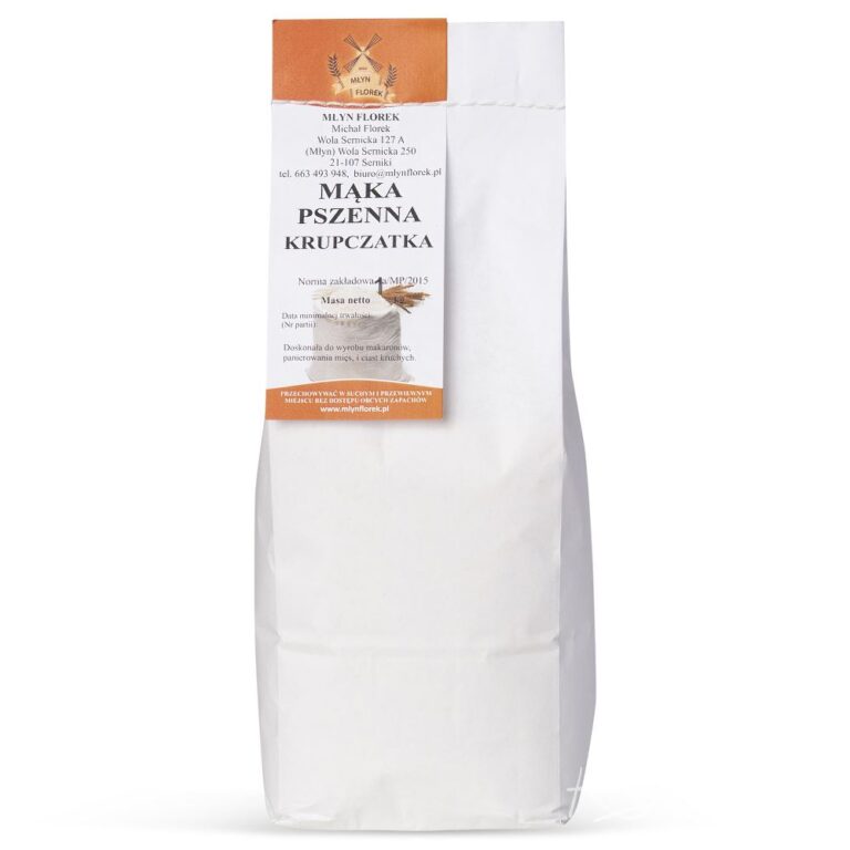 Opakowanie mąki pszennej krupczatki Młyn Florek, doskonałej do makaronów, panierek i kruchych ciast.