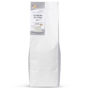 Opakowanie otrębów żytnich gatunek I, 0.5 kg, Młyn Fumex, biała torebka z etykietą.