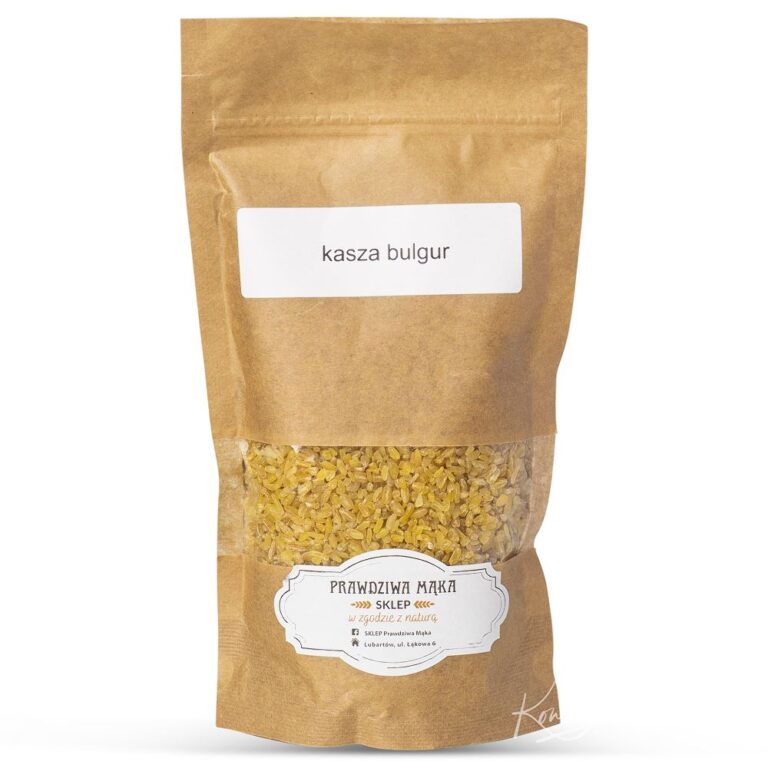Opakowanie kaszy bulgur w brązowej torebce papierowej z etykietą kasza bulgur.