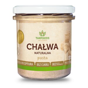 Słoik chałwy naturalnej TAKFOODS, bez cukru, bez oleju palmowego. Grecka receptura, produkt wegański.