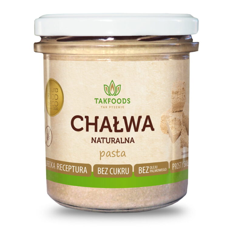 Słoik chałwy naturalnej TAKFOODS, bez cukru, bez oleju palmowego. Grecka receptura, produkt wegański.