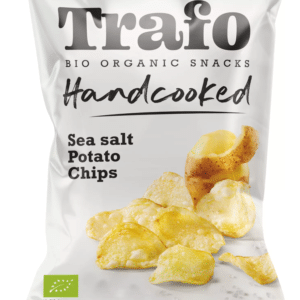 Opakowanie ekologicznych chipsów ziemniaczanych z solą morską Trafo, 125g. Bio przekąska ręcznie smażona.
