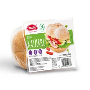 Opakowanie bezglutenowych bułek kajzerek marki Incola, 120g, z symbolem przekreślonego kłosa.