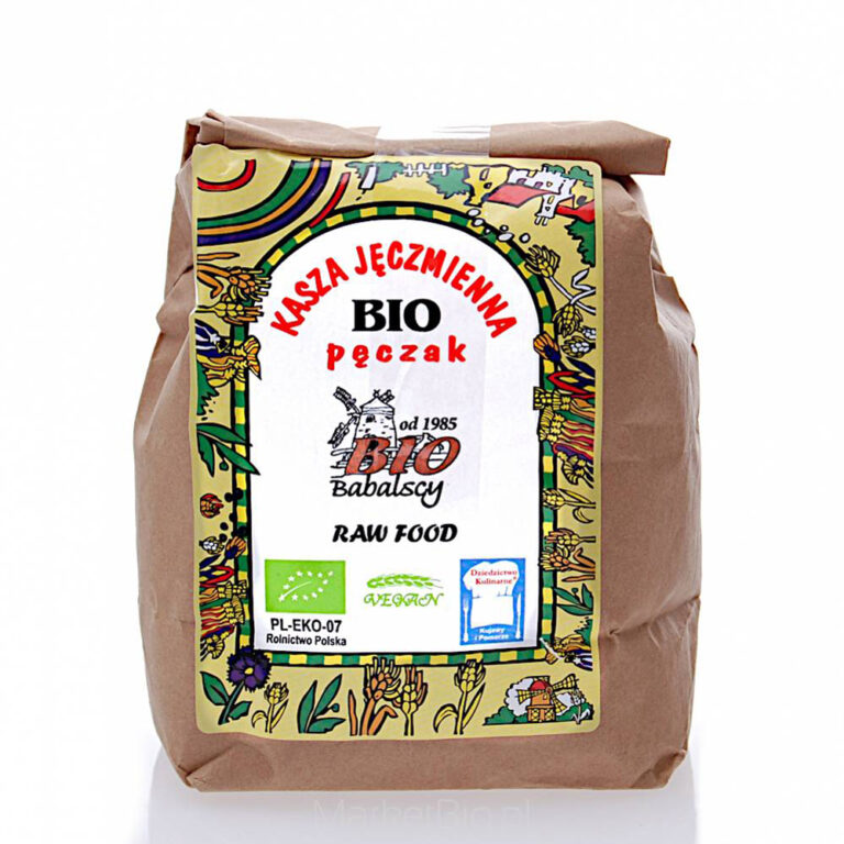 Opakowanie kaszy jęczmiennej Bio Pęczak Babalscy, certyfikowany produkt ekologiczny i wegański.