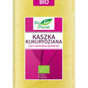 Opakowanie bio kaszki kukurydzianej Bio Planet, z certyfikatem ekologicznym UE.