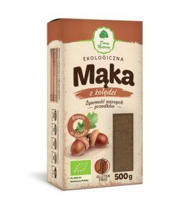 Opakowanie ekologicznej mąki z żołędzi, 500g, bezglutenowa, produkcja polska marki Dary Natury.