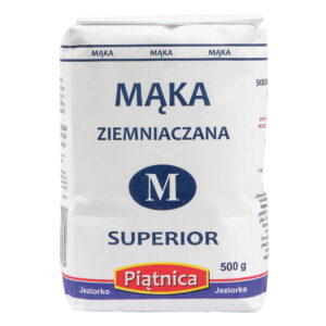 Opakowanie mąki ziemniaczanej Piątnica Superior 500g z etykietą w kolorze białym i niebieskim.