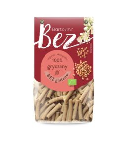 Opakowanie ekologicznego makaronu gryczanego bez glutenu marki Bartolini.