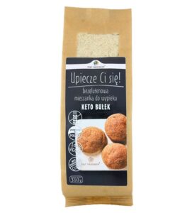 Mieszanka bezglutenowa do wypieku keto bułek, opakowanie 310g, marka Pięć Przemian.