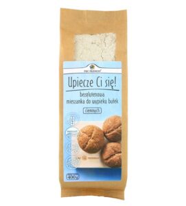 Bezglutenowa mieszanka do wypieku bułek Pięć Przemian 400g w ekologicznym opakowaniu.