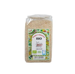 Opakowanie otrąb orkiszowych Bio Babalscy, z kolorową etykietą, na białym tle. Produkt ekologiczny.
