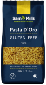 Opakowanie bezglutenowego makaronu kukurydzianego Sam Mills Pasta D'Oro, 500g.