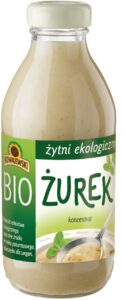 Butelka koncentratu ekologicznego żurku żytniego z etykietą „BIO Żurek”.