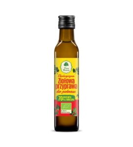 Ekologiczna ziołowa przyprawa w butelce 250 ml z 70% ekstraktu lubczyku. Produkt naturalny marki Dary Natury.