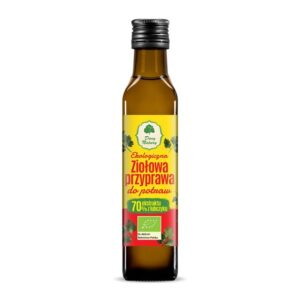 Ekologiczna ziołowa przyprawa w butelce 250 ml z 70% ekstraktu lubczyku. Produkt naturalny marki Dary Natury.