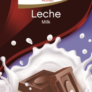 Czekolada mleczna bez dodatku cukru, bezglutenowa z efektem rozchlapanego mleka - etykieta opakowania.