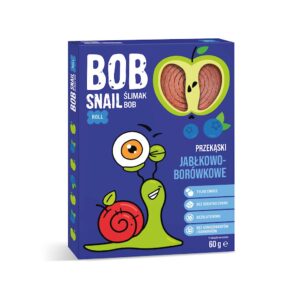Opakowanie przekąsek Bob Snail smak jabłkowo-borówkowy, bez cukru, bezglutenowe, 60g.