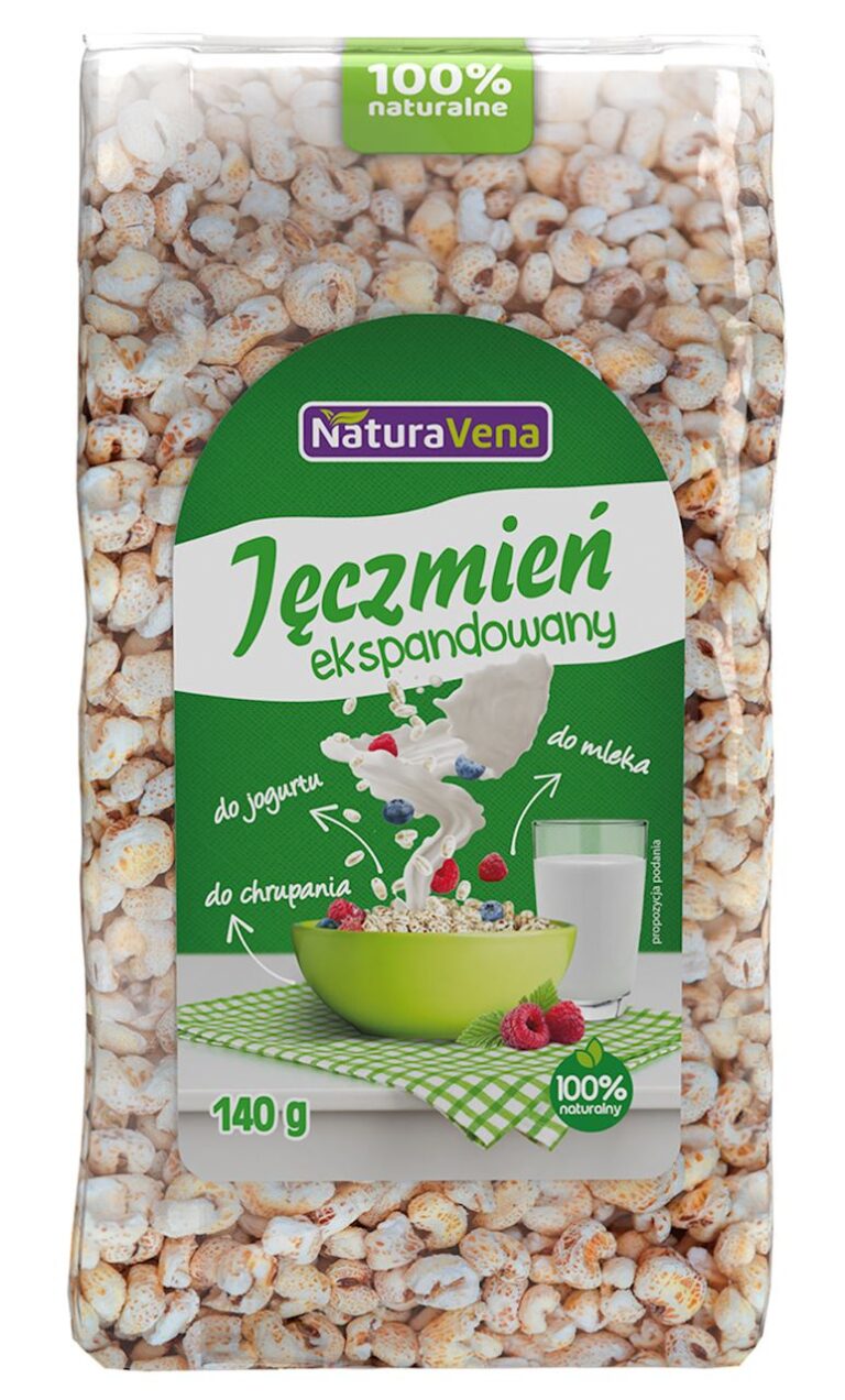 Opakowanie jęczmienia ekspandowanego NaturaVena, 100% naturalne, masa netto 140 g.