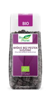 Ekologiczne suszone wiśnie bez pestek marki Bio Planet - opakowanie 100g.