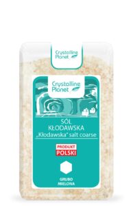 Opakowanie soli kłodawskiej grubo mielonej marki Crystalline Planet, produkt polski.