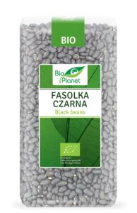 Opakowanie fasoli czarnej Bio Planet z etykietą ekologiczną.
