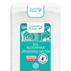 Opakowanie soli kłodawskiej drobno mielonej Crystalline Planet, bezglutenowej, produkt polski.