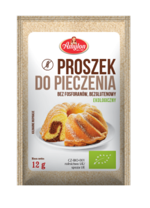 Opakowanie ekologicznego, bezglutenowego proszku do pieczenia. Masa netto 12 g.