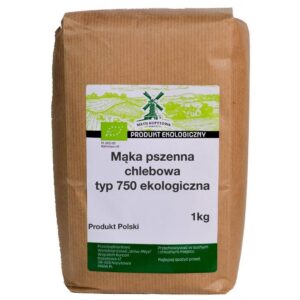 Ekologiczna mąka pszenna chlebowa typ 750, produkt polski, opakowanie 1kg.