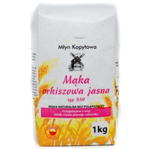 Mąka orkiszowa jasna typ 650, 1 kg, Młyn Kopytowa, naturalna bez polepszaczy.
