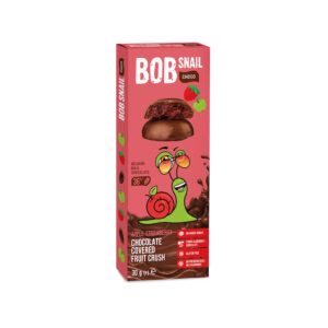 Opakowanie przekąski Bob Snail Choco z owocami w czekoladzie, smak jabłko-truskawka, bez dodatku cukru.