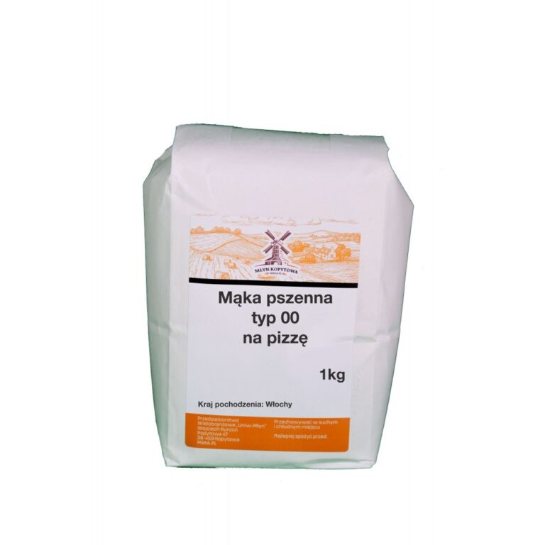 Opakowanie mąki pszennej typ 00 do pizzy, 1 kg, pochodzenie Włochy.