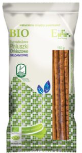 Eko paluszki orkiszowe BIO o smaku sezamowym, 150 g, dla wegan i wegetarian, produkt ekologiczny.
