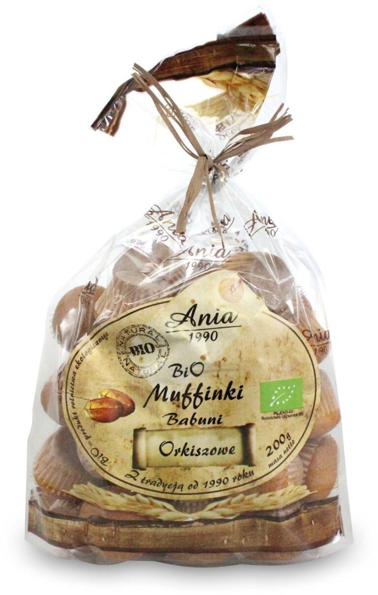 Ekologiczne muffinki orkiszowe w opakowaniu Ania. Produkt BIO z certyfikatem. Waga netto: 200 g.