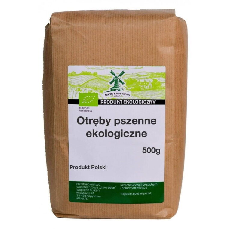 Ekologiczne otręby pszenne w opakowaniu 500g, produkt polski, Młyn Kopytowa.