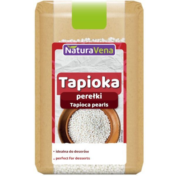 Opakowanie perełek tapioki NaturaVena, idealnych do deserów.