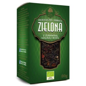HERBATA ZIELONA Z ŻURAWINĄ, MALINĄ I RÓŻĄ </br> EKO 80g