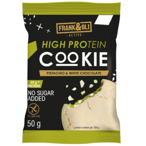 CIASTECZKO PROTEINOWE Z BIAŁĄ CZEKOLADĄ</br> Z PISTACJĄ 50 g FRANK&OLI